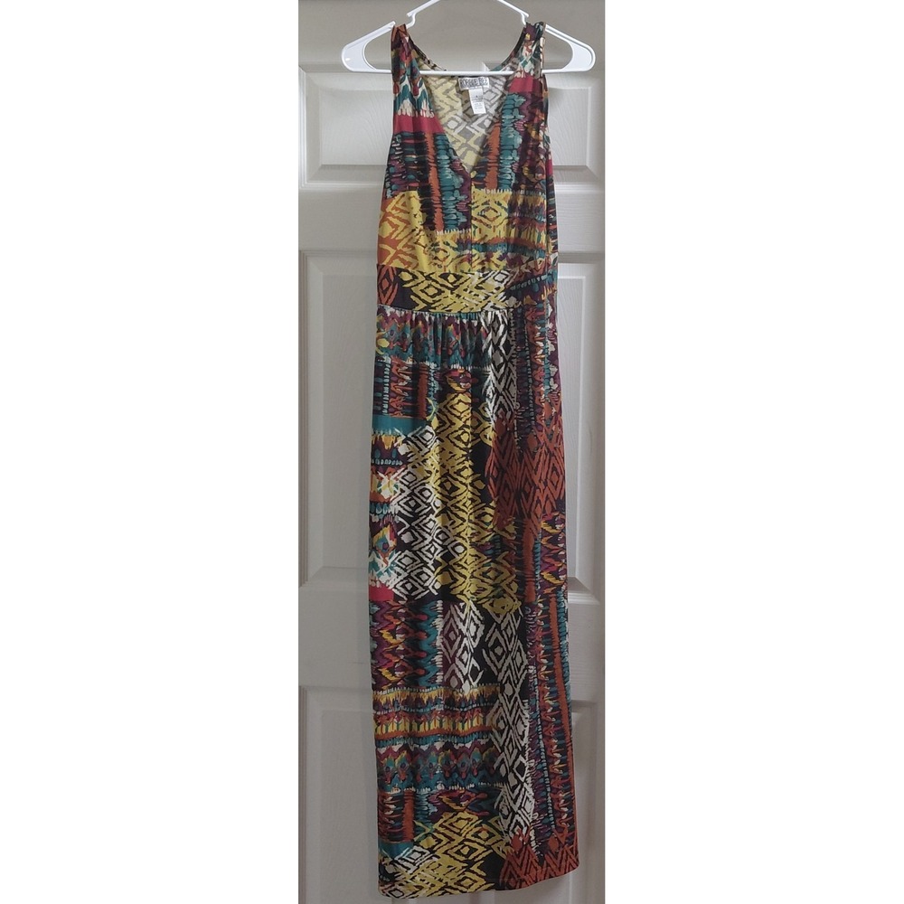 Robbie Bee Women's Small Multicolor Geometric Tribal Print Sleeveless Maxi Dress